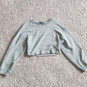 Zara Gray embellished Cropped Sweatshirt